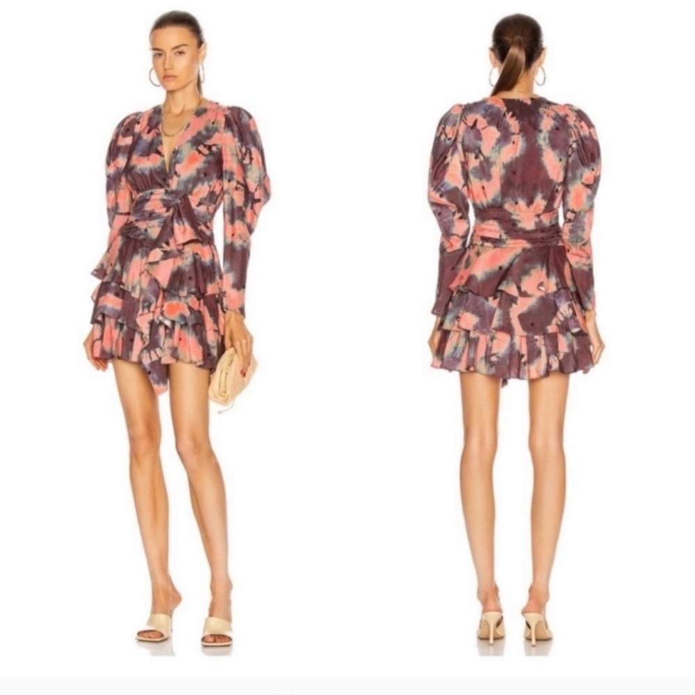 ULLA JOHNSON Semira Silk Tie Dye Dress Pink Sz 12